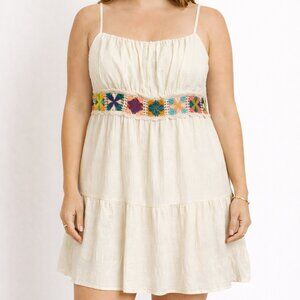 SHEIN Cream Mini Dress with Colorful Embroidery Size XL - Never worn
